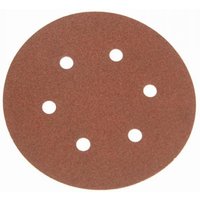 Brown Faithfull sanding disc, 150mm, 80 grit, with six holes, hook and loop backing, pack of 25.