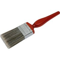 Red-handled Faithfull 7500320 Superflow synthetic paint brush with 50mm bristles and metal ferrule.