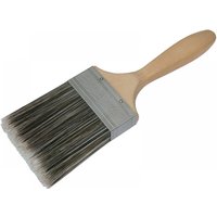 Faithfull 75mm synthetic paint brush with wooden handle and metal ferrule, featuring black and white bristles.