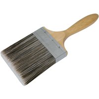 Faithfull 100mm synthetic paint brush with wooden handle, wide bristles, and metal ferrule.