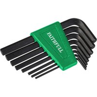 Black Faithfull 8 piece hexagon Allen key set with green plastic holder, various sizes.