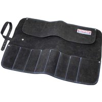 Black Faithfull 8 Pocket Leather Chisel Roll with strap and stitched pockets for tool storage.