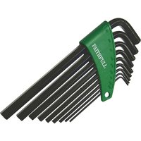 Black Faithfull 9 Piece Long Hexagon Allen Key Set with green holder, featuring various sizes of L-shaped keys.