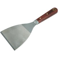 Faithfull 100mm stripping knife with wide stainless steel blade and wooden handle with brass rivets.
