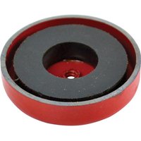 Red and black Faithfull shallow magnet, circular with a central hole, 44.5mm diameter, 6.35mm thickness.