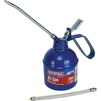 Blue Faithfull lever type oil can, 500ml, with a long spout and trigger handle, includes a flexible extension tube.