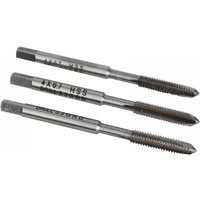 Silver Faithfull HSS straight flute tap set, M4 x 0.7, three-piece with engraved markings.
