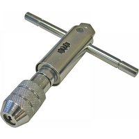 Silver Faithfull tap wrench ratchet with T-handle and knurled grip, suitable for M6-M10 taps.