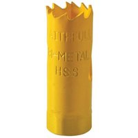 Yellow Faithfull Bi-Metal Cobalt Holesaw 22mm with jagged cutting edge and embossed text.