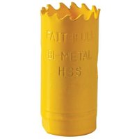 Yellow Faithfull bi-metal cobalt holesaw, 27mm, with jagged cutting edge and embossed text.