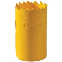 Yellow Faithfull Bi-Metal Cobalt Holesaw 38mm with jagged edge and embossed text.