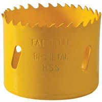 Yellow Faithfull bi-metal cobalt holesaw 64mm with jagged teeth and side slots.