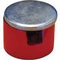 Red Faithfull Button Magnet with a cylindrical shape and metallic silver top.