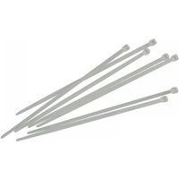 White Faithfull cable ties, 4.8 x 250mm, pack of 100, featuring a smooth surface and locking teeth.