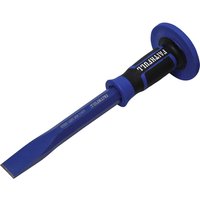Blue Faithfull cold chisel with black grip handle and protective hand guard.