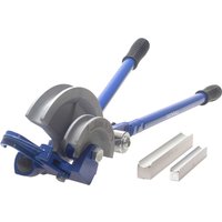 Blue Faithfull Combination Pipe Bender with black grips and silver bending shoes.