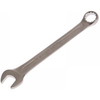 Faithfull 7mm combination spanner, satin finish, open-end and ring-end design, silver chrome vanadium steel.