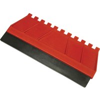Red and black Faithfull Combination Spreader Large with notched edge and flat rubber blade.