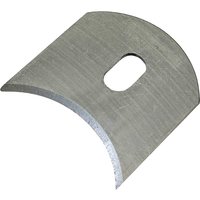 Concave spokeshave blade by Faithfull, silver steel with a curved edge and central oval hole.