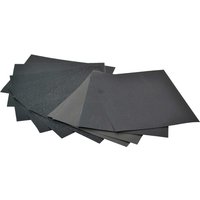 Black Faithfull wet and dry sanding sheets, rectangular, fanned out, with varying grit textures.