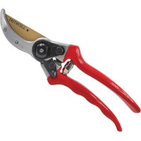 Red-handled Faithfull Countryman bypass secateurs with silver blade and black adjustment mechanism.