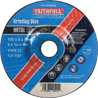 Blue Faithfull Depressed Centre Metal Grinding Disc with red accents, 100mm diameter, labeled Type 27 A24 RBF.