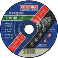 Faithfull Depressed Centre Stone Grinding Disc, circular, blue and red label, 100x6x16mm, Type 27, C24 RBF.