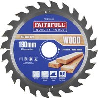 Circular saw blade, silver with blue center, 24 teeth, 190mm diameter, Faithfull branding.