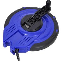 Blue and black Faithfull enclosed fibreglass tape measure with fast rewind crank and ergonomic handle.
