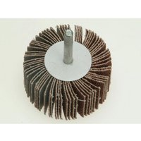 Faithfull Flap Wheel 60x30mm Fine with brown abrasive flaps and central metal shank for sanding and finishing surfaces.