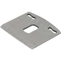 Flat rectangular spokeshave blade by Faithfull, silver metal with two oval holes and a central square cutout.