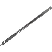 Faithfull Flat Wood Drill Bit with sharp pointed tip, hex shank, and engraved brand name on a metallic finish.