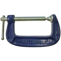 Blue Faithfull hobbyists clamp, 75mm size, with a silver screw mechanism and T-handle for tightening.