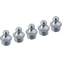 Five silver Faithfull Grease Nipple Straight BSP fittings with hexagonal base and rounded top.