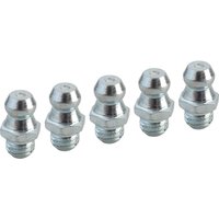 Faithfull Grease Nipple Straight UNF, silver metal, hexagonal base, rounded top, pack of five.