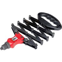 Red and black Faithfull Heavy Duty Lazy Tong Riveter with extendable zigzag arms and ergonomic handle.