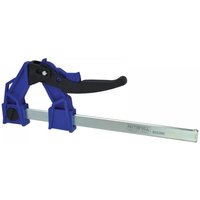 Blue and silver Faithfull heavy-duty lever clamp with 200mm capacity and ergonomic black handle.