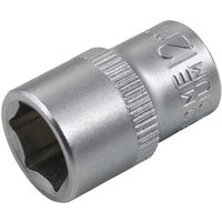 Silver Faithfull hex socket, 3/8-inch drive, 12mm size, with engraved text and knurled grip section.