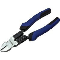 Faithfull High Leverage Diagonal Cutting Pliers with blue and black rubber grips and silver cutting jaws.