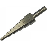 Silver Faithfull HSS step drill bit with tapered design, numbered increments from 4-14mm, cylindrical shank.