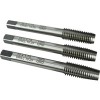 Faithfull HSS Straight Flute Tap Set, three silver metal taps with threaded ends and hexagonal shanks.