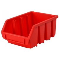 Red Faithfull interlocking storage bin, size 2L, with open front and ribbed sides, measuring 116 x 212 x 75mm.