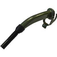 Green Faithfull Jerry Can Spout with flexible black nozzle and metal clamp attachment.
