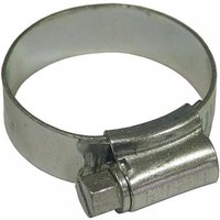 Stainless steel hose clip, 11.7mm wide, adjustable 32-45mm, with screw mechanism for secure fastening.
