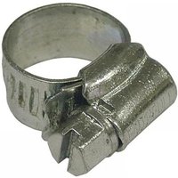 Stainless steel hose clip with adjustable screw, 13-20mm diameter, silver finish, by Faithfull.