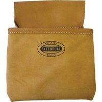 Tan Faithfull leather nail pouch with stitched edges and embossed logo on the front.