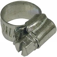 Zinc-plated Faithfull Moo hose clip, 9mm, with adjustable screw, fits 11-16mm hoses, metallic finish.