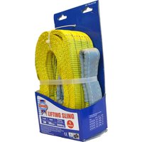 Yellow and blue Faithfull lifting strap reinforced sling in branded blue packaging with specifications.