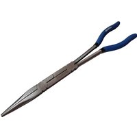 Long silver Faithfull pliers with extended nose and blue rubber grips.