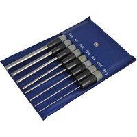 Faithfull Long Series Parallel Pin Punch Set in blue pouch, featuring seven silver and black pin punches of varying sizes.